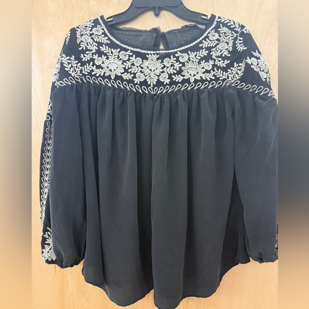 Calypso St Barth Black Embroidered Peasant Top - Picture 5 of 13